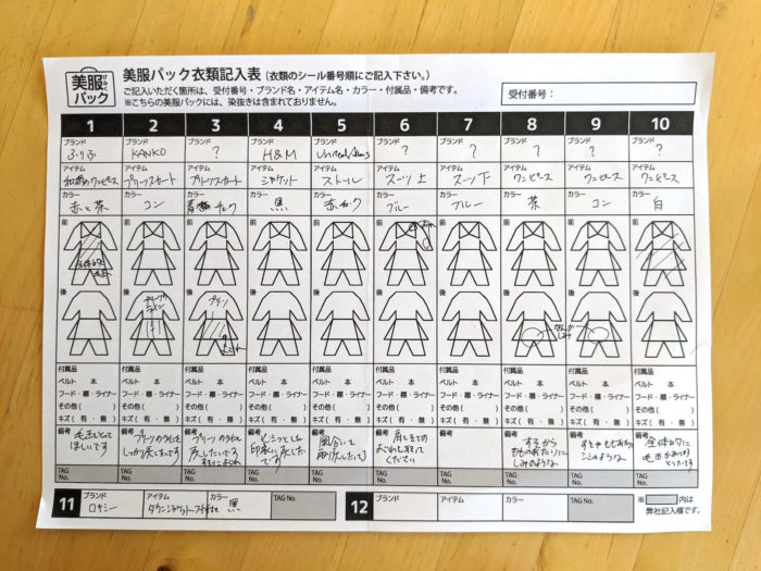 印刷して1点・1点希望を記入した。