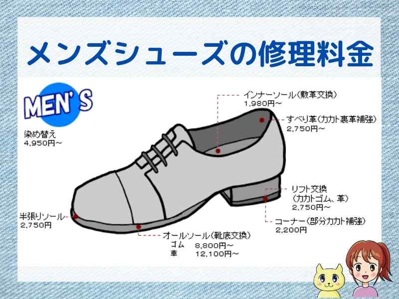 美靴パック、メンズシューズの修理メニューと料金